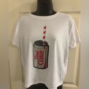 Diet Coke can and striped straw graphic print white t-shirt size XL brand‎ new